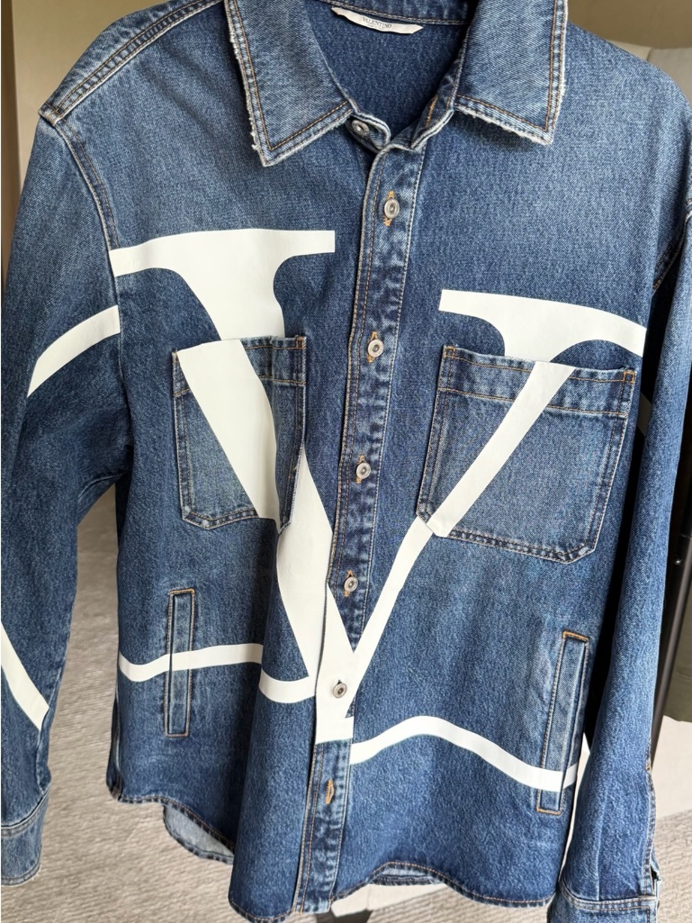 Valentino Blue Denim Jacket with White V Graphic